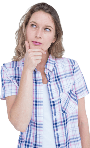 Thoughtful Caucasian Woman Contemplating On Transparent Background