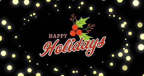 Festive happy holidays graphic with holly decoration