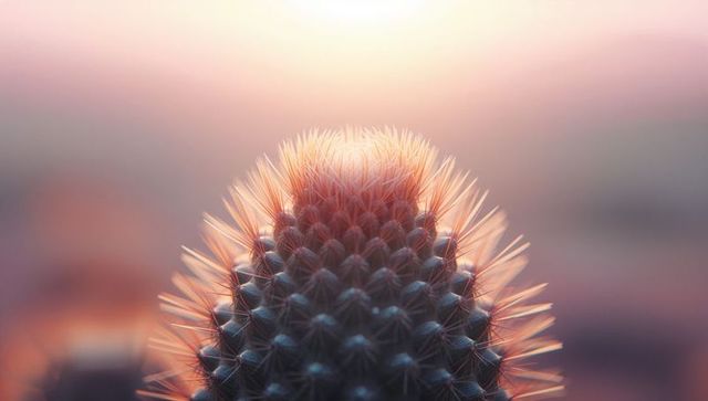 Cactus Stem Close-Up with Needle-Like Spines at Dawn