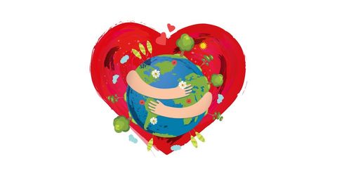 Heart embracing earth illustration promotes environmental awareness