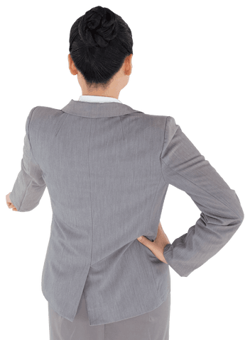 Businesswoman touching virtual interface, isolated transparent background