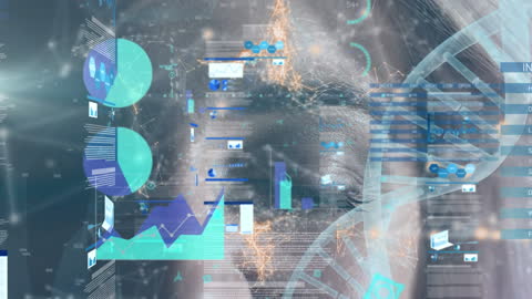 Futuristic Digital Interface with DNA and Graphs