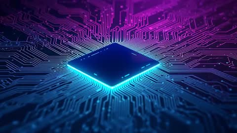 Illuminated Microchip with Neon Circuitry Pathways