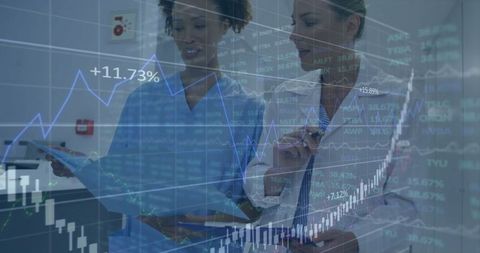 Healthcare Professionals Discussion with Futuristic Technology Visual