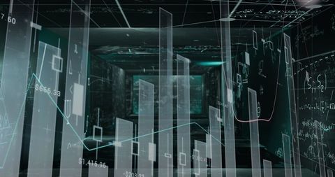 Futuristic 3d data visualization in digital immersive room