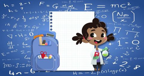 Child Scientist with Mathematics on Blue Background Education Theme