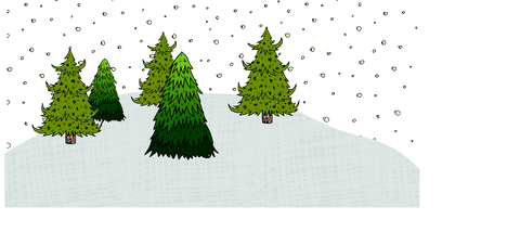 Transparent snowy pine trees under starry night sky