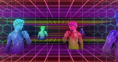 Colorful Glitched Sculptures with Futuristic Grid Background - Download Free Stock Images Pikwizard.com