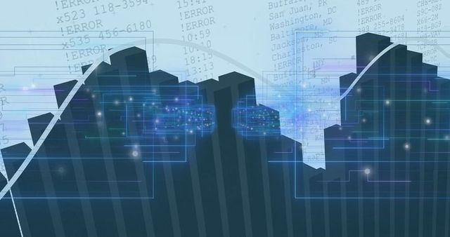 Futuristic Data Flow with Error Overlays in Digital Interface