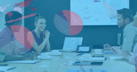 Business Team Analyzing Data with Digital Statistics Overlay