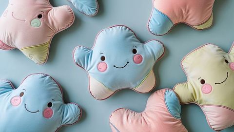 Playful pastel star-shaped plush toys adding colorful decor and comfort