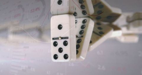 Domino Cascade Overlaid with Data Charts