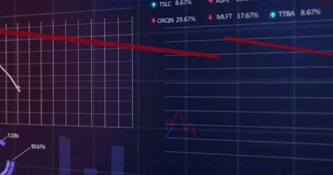 Financial Data Interface with downtrending Red Line Graph for Analytics