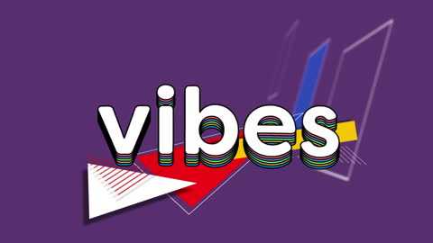 Colorful Geometric Design with Vibes Text on Purple Background
