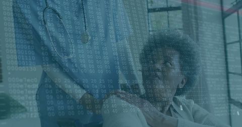 Binary code overlaying senior assistance technology