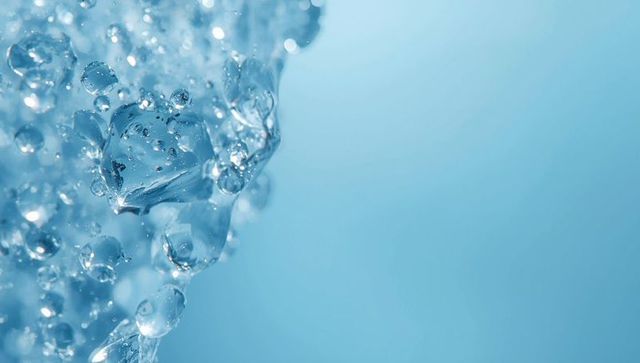 Transparent water droplets and ice with reflective highlights