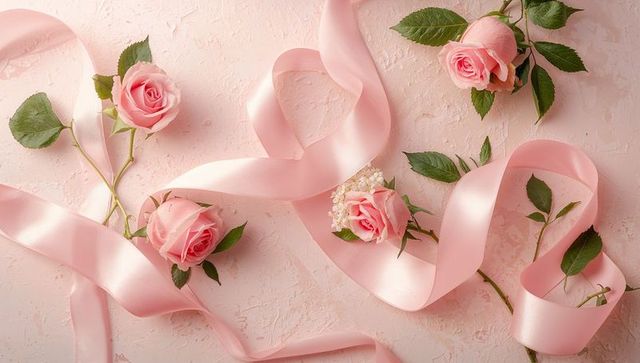 Elegant Pale Pink Roses with Satin Ribbon on Pastel Background