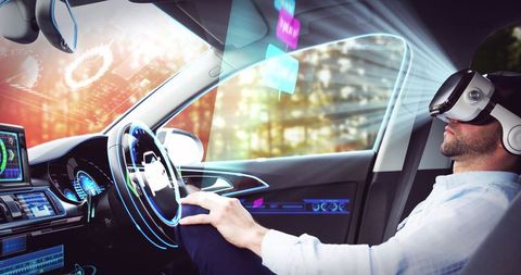 Businessman Using VR Headset in Self-Driving Car to Explore Futuristic Technology - Download Free Stock Images Pikwizard.com