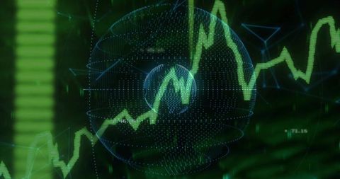 Futuristic Globe with Digital Green Line Chart in Motion