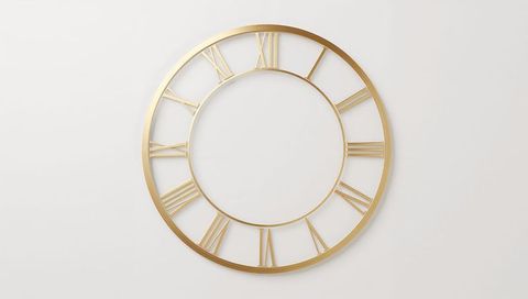 Minimal gold roman numeral clock frame wall art for interior mockups and decor