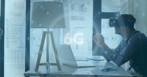 Man engaging with 6g technology using vr headset