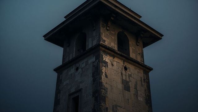 Ancient Stone Tower Silhouetted Against Dark Sky