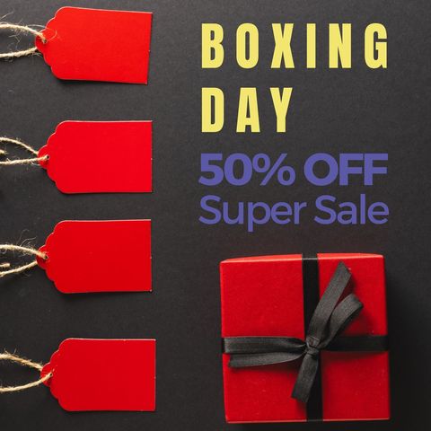 boxing day sale advertisement with gift and tags - Download Free Stock Templates Pikwizard.com