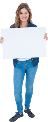 Smiling Woman Holding Blank Sign Transparent Background - Download Free Stock Videos Pikwizard.com