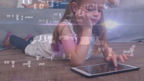 Child Engaging with Technology Illustrated with Digital Overlays
