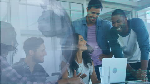 Diverse Business Team Working with Global Data Technology Overlay