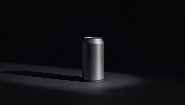 Dramatic aluminum beverage can with spotlight effect in minimalist style