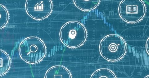 Digital Data Analysis with Business and Financial Icons Overlaying Graph