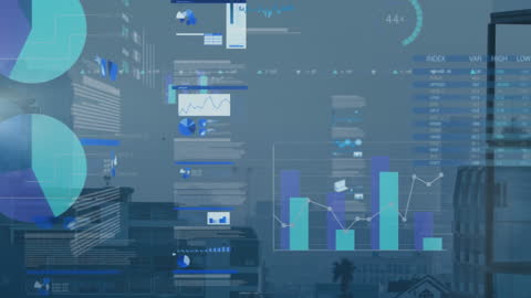 Futuristic Digital Analytics Over Cityscape