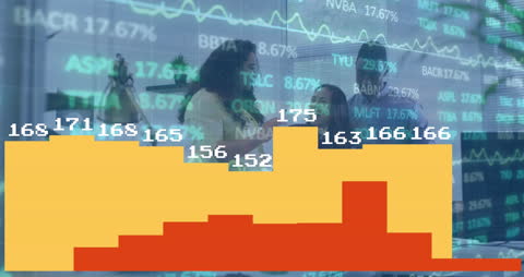 Composite of Business Professionals with Stock Market Data Overlay