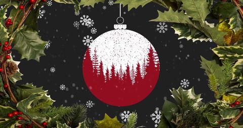 Festive Homemade Christmas Bauble in Holly and Snow Setting