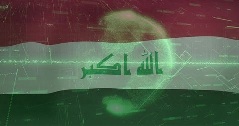 Futuristic Iraqi Flag with Digital Technology Elements