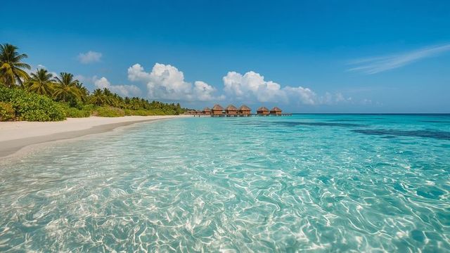 Serene tropical overwater bungalows on turquoise beachfront