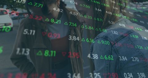 Stock Market Interface Over Friends Examining Smartphone