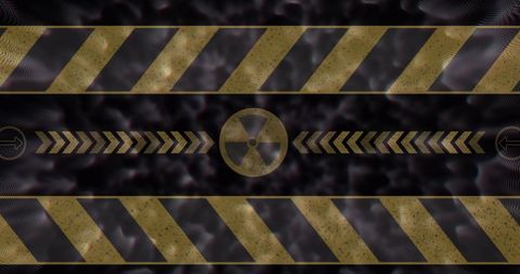 Radioactive warning symbol with yellow stripes design