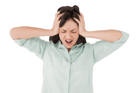 Transparent Image of Woman Holding Head in Frustration