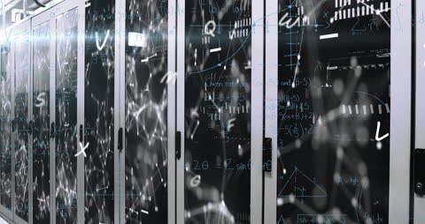 Mathematical Formulas Overlaid on Modern Server Racks