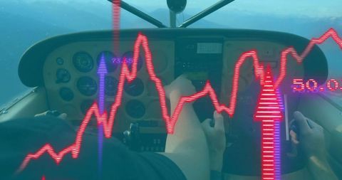 Pilots Navigating Flight with Dual Yokes and Data Overlay