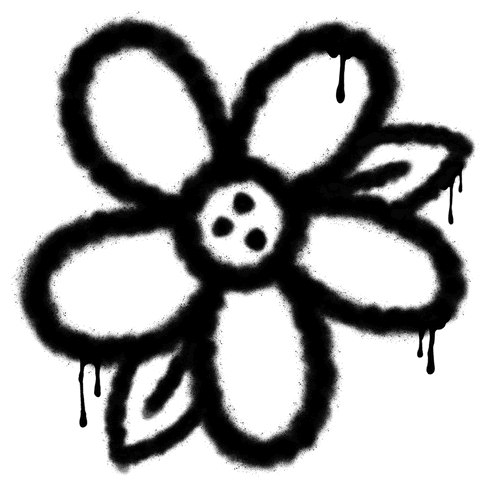 Graffiti Style Spray-Painted Flower Silhouette on Transparent Background