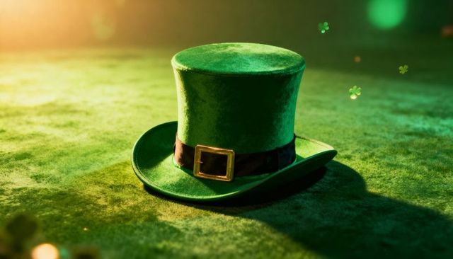 Celebrating St Patrick's Day Green Velvet Top Hat with Black Band and Gold Buckle