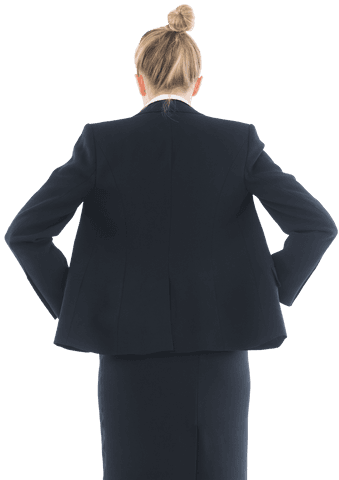 Transparent Back View of Businesswoman in Black Suit Hands on Hips
