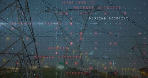 Cybersecurity Threat Concept with Digital Interface and Electric Pylons - Download Free Stock Images Pikwizard.com