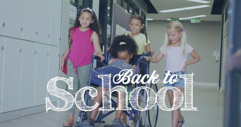 Diverse school kids with wheelchair user back to school concept