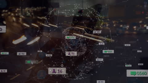 Digital Connections with Network Icons over Busy Urban Scene