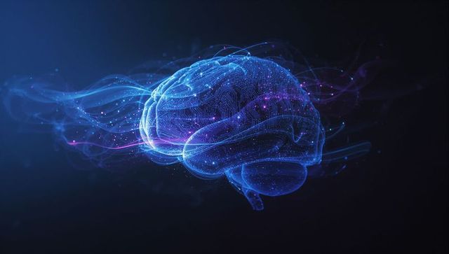 Futuristic Digital Brain with Neon Light Trails Representing Innovation