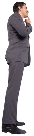 Transparent Thinking Businessman with Hand on Chin in Profile